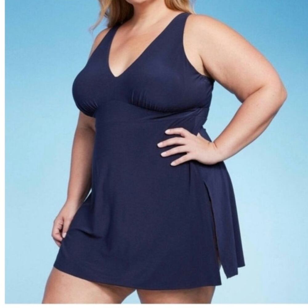 Aqua Green Swim Navy Blue Swimsuit Dress‎ Size: XL